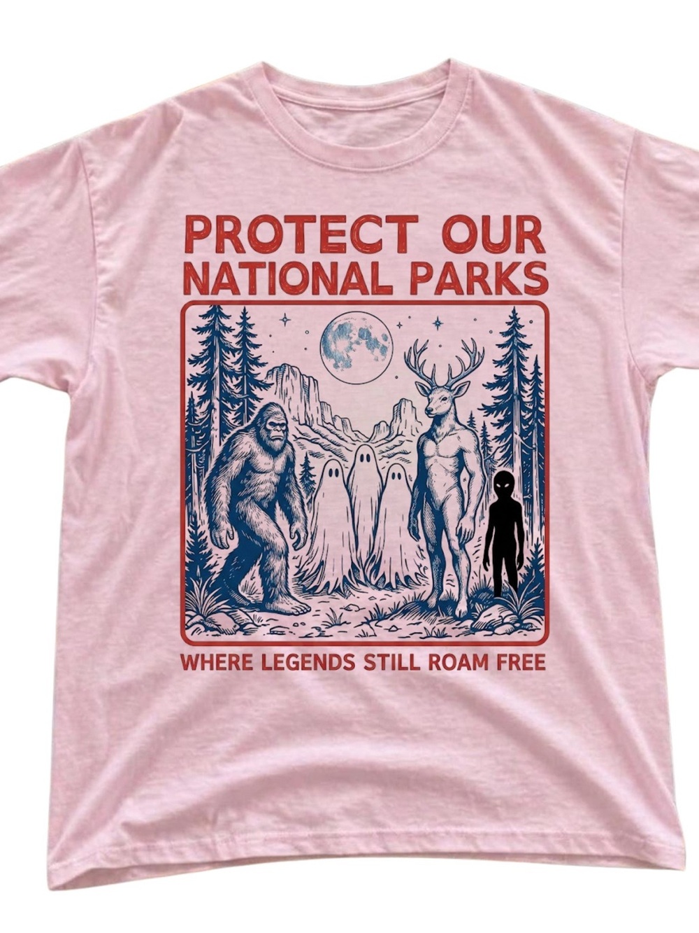 Gildan Pink Short Sleeve Tee with Navy & Red National Parks Graphic